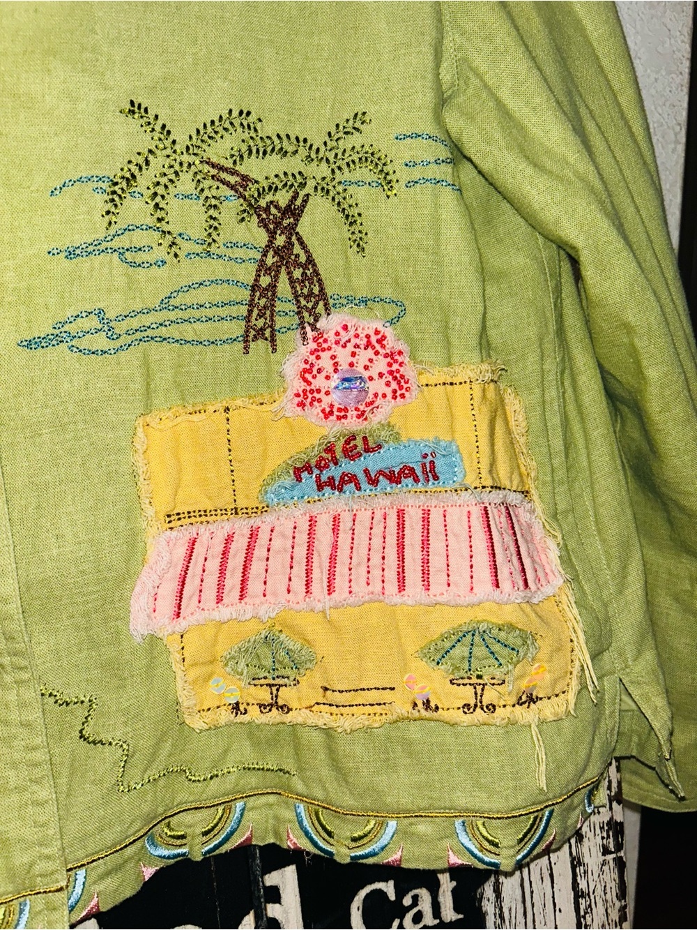 Ruby Rd. Vintage Lime Green Linen Blend Jacket with Beachy Embroidery - Picture 6 of 13